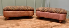 A Pair of Large Leather Carpet Stools or Pouffes