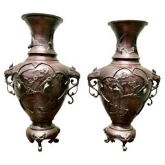 A Pair of Large Japanese Bronze Vases, Meiji Period.