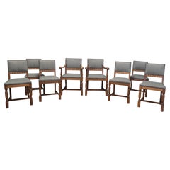 Set of 8 Arts and Crafts Golden Oak Dining Chairs