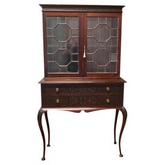 Chinese Chippendale Astral Glazed Mahogany Display Cabinet