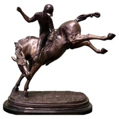 French Bronze Sculpture, Polo Player on Horse Back