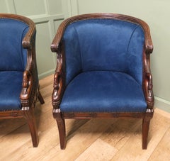 A Pair of Victorian Upholstered Tub Chairs with Swans