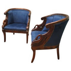 A Pair of Victorian Upholstered Tub Chairs with Swans