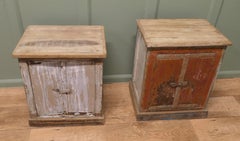 Two French Rustic 2 Door Cupboards with Distressed Worn Paint