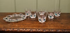 Lalique Floride Crystal and Turquoise Set of 6 Whiskey Tumblers and Assiette