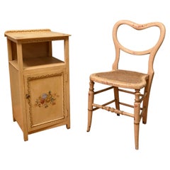 Hand Painted Bedside Cupboard and Balloon Back Chair This is a Good Pine Bedsid