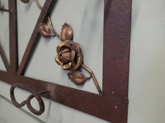French Art Deco Iron Hat and Coat Rack with Shelf Decorated with Roses