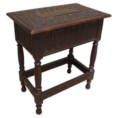 A 19th C Oak Joint Coffin Stool, Occasional Table, Sewing Box