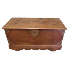 Carved Elm Coffer with Pierced Brass Decoration