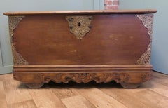 Carved Elm Coffer with Pierced Brass Decoration