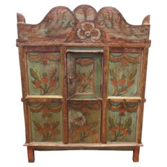 French Folk Art Painted Farmhouse Alpine Wedding Cupboard
