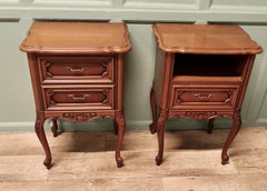 Pair of Carved French Cherry Wood Bedside Chevets or Lockers