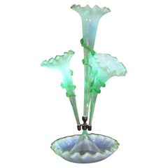 French Hand Blown Uranium Glass 4 Trumpet Epergne This beautiful Epergne has 4