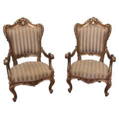 A Stunning Pair of Italian Carved Throne Arm Chairs These large arm chairs