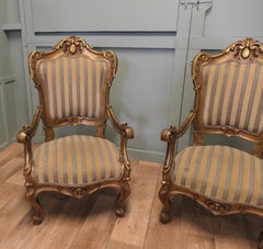 A Stunning Pair of Italian Carved Throne Arm Chairs These large arm chairs