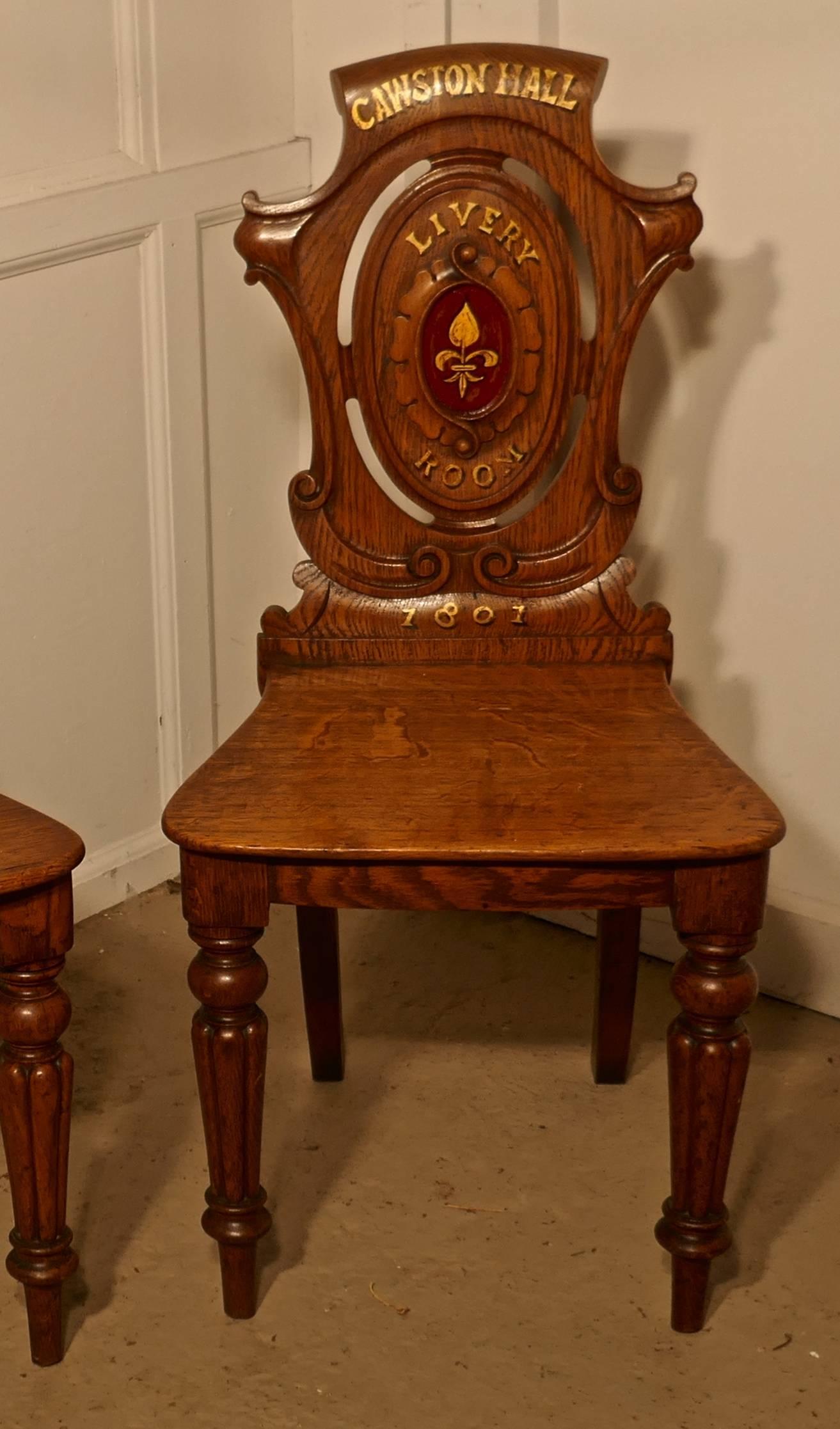 Early 19th Century Golden Oak Hall Chairs, from Cawston Hall Livery Room For Sale 1