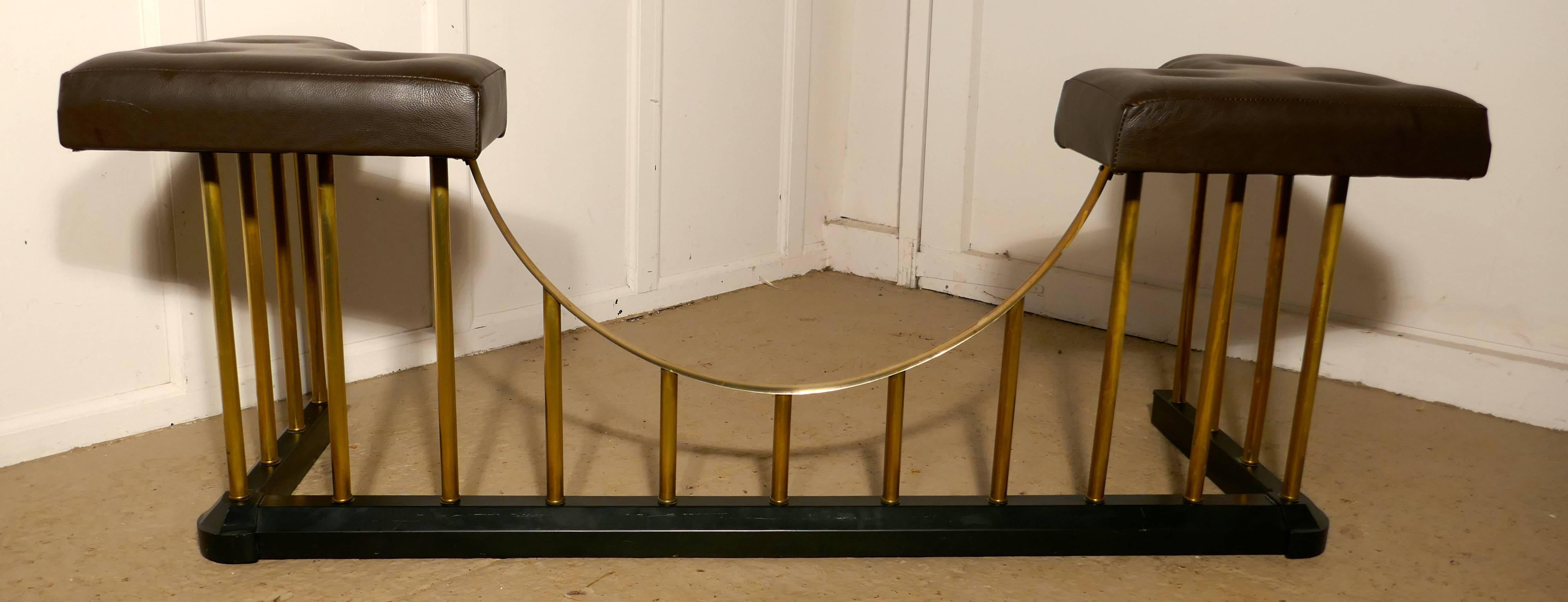 Victorian Large Brass and Iron Club Fender, with Leather Seats