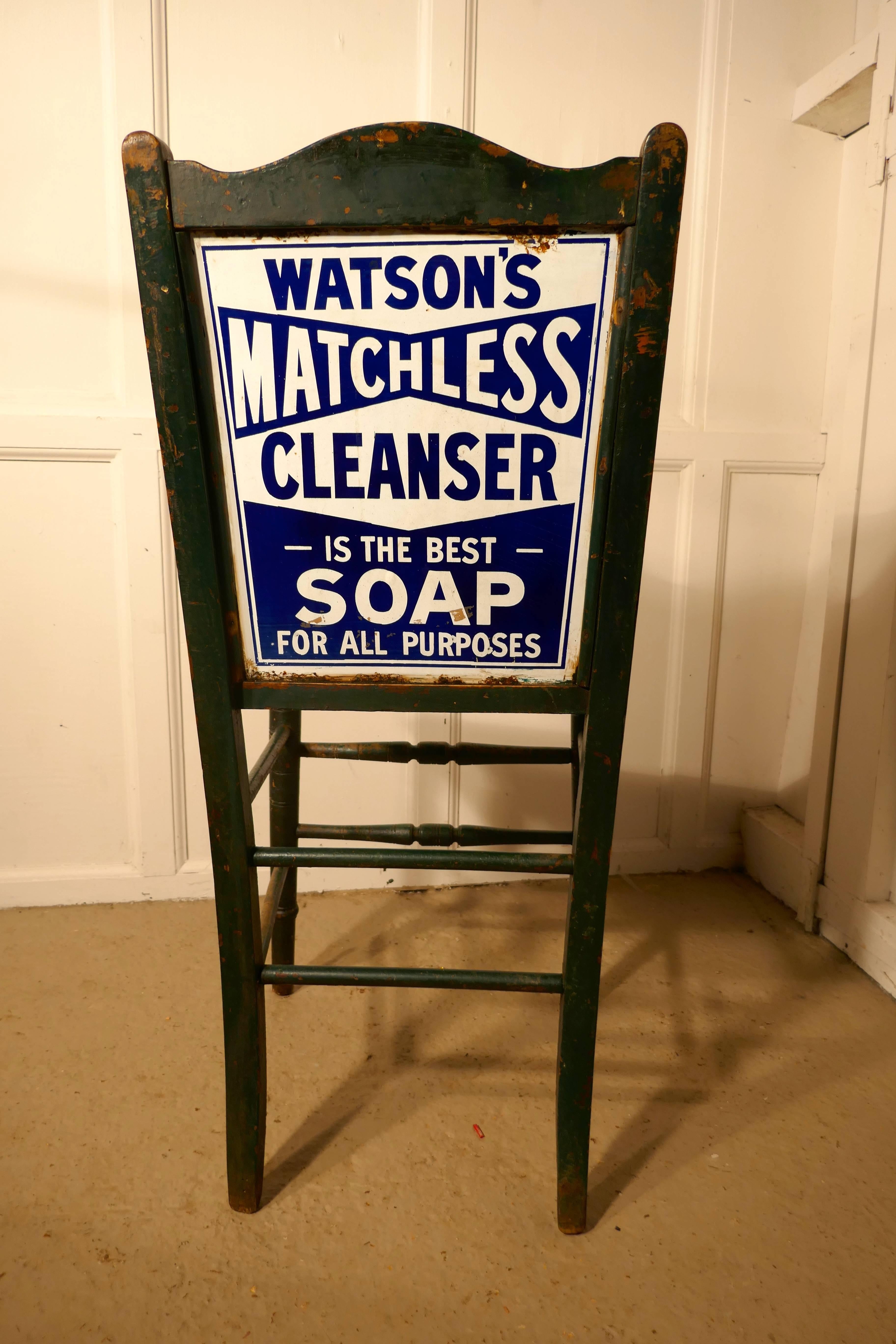 Enameled Shop Advertising Chair, Scottish Enamel Sign Watson’s Matchless Soap