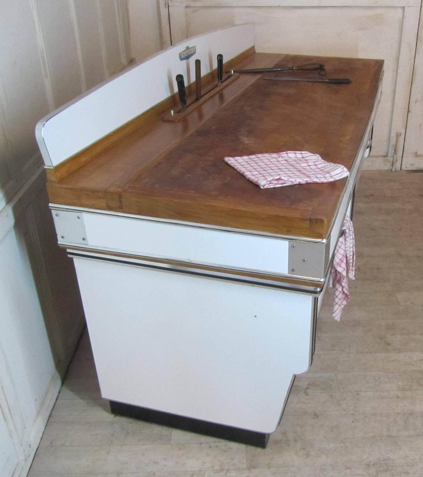 1920s, Belgian Art Deco Maple and Formica Butchers Block, Kitchen Island In Fair Condition In Chillerton, Isle of Wight