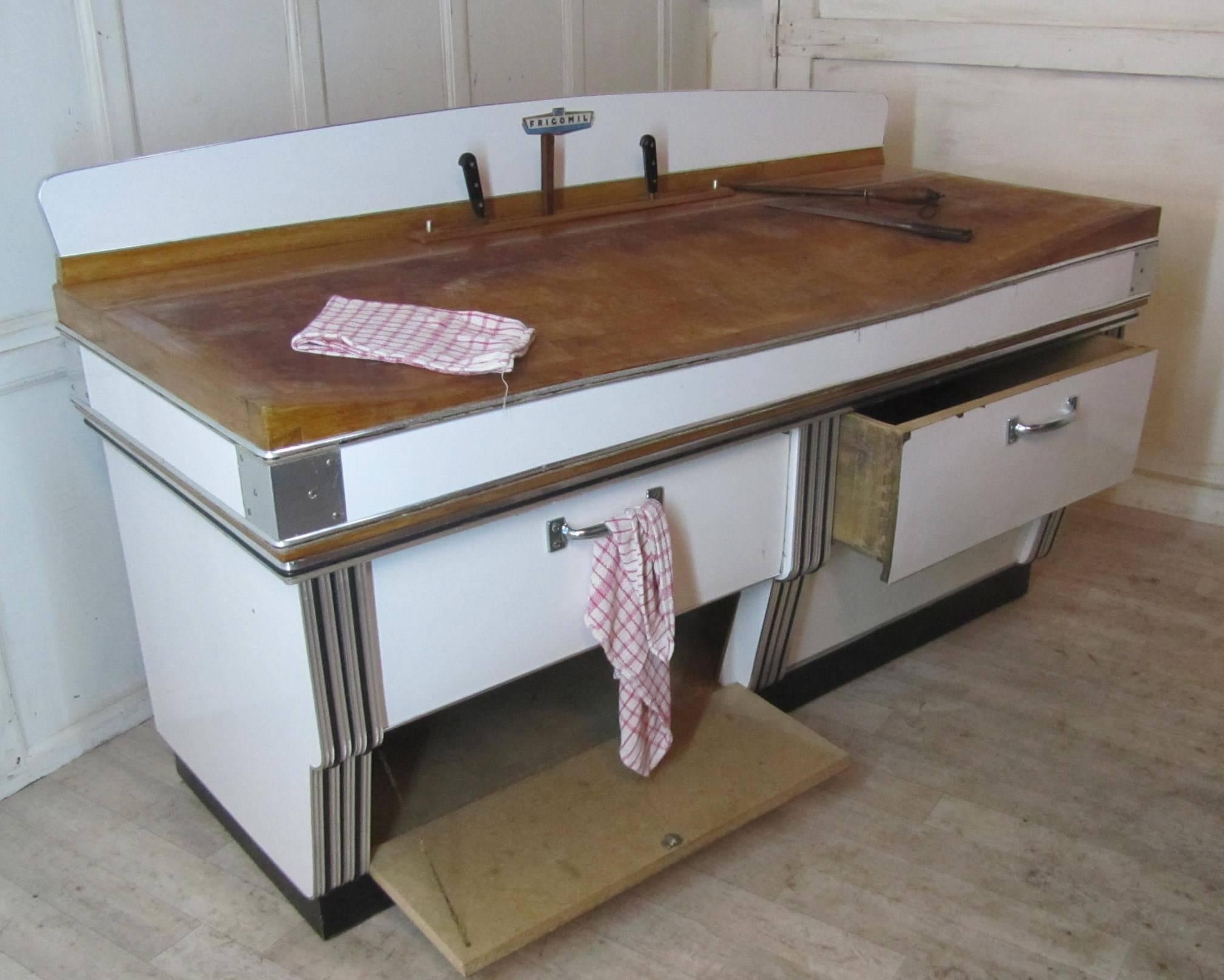 Early 20th Century 1920s, Belgian Art Deco Maple and Formica Butchers Block, Kitchen Island
