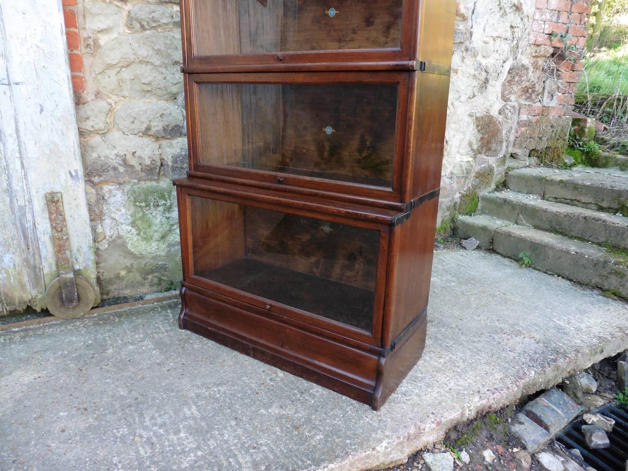 Edwardian Five-Section Waterfall Oak Globe Wernicke Barristers Bookcase or Filing Cabinet