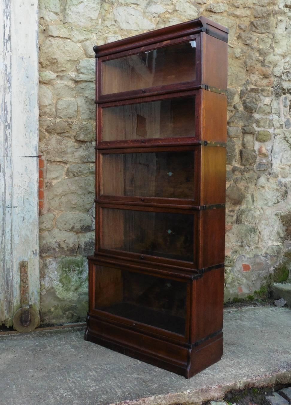 English Five-Section Waterfall Oak Globe Wernicke Barristers Bookcase or Filing Cabinet