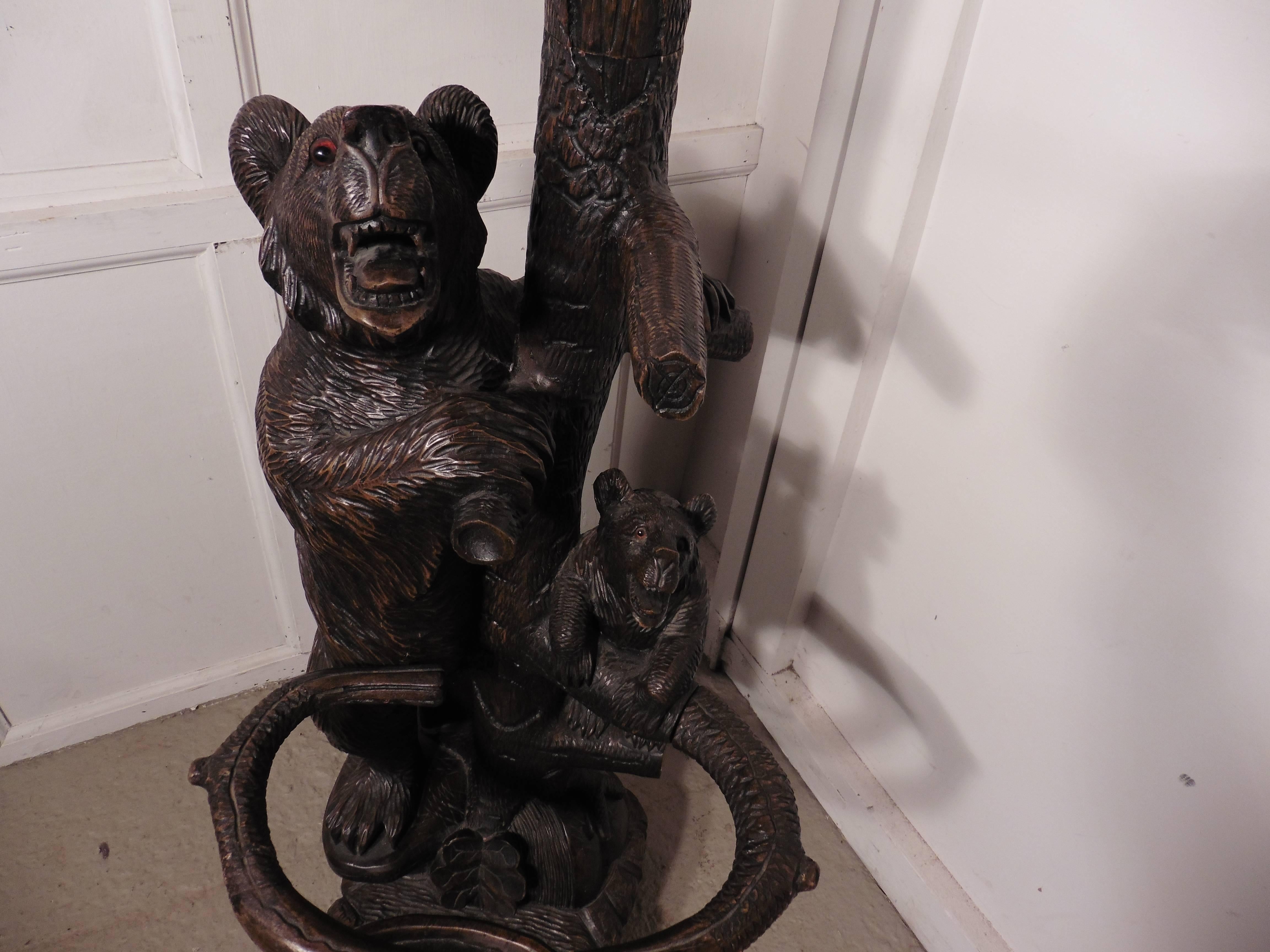 Wood  19th Century Black Forest Carved Bear Hall Stand, Three Bears Coat Stand For Sale
