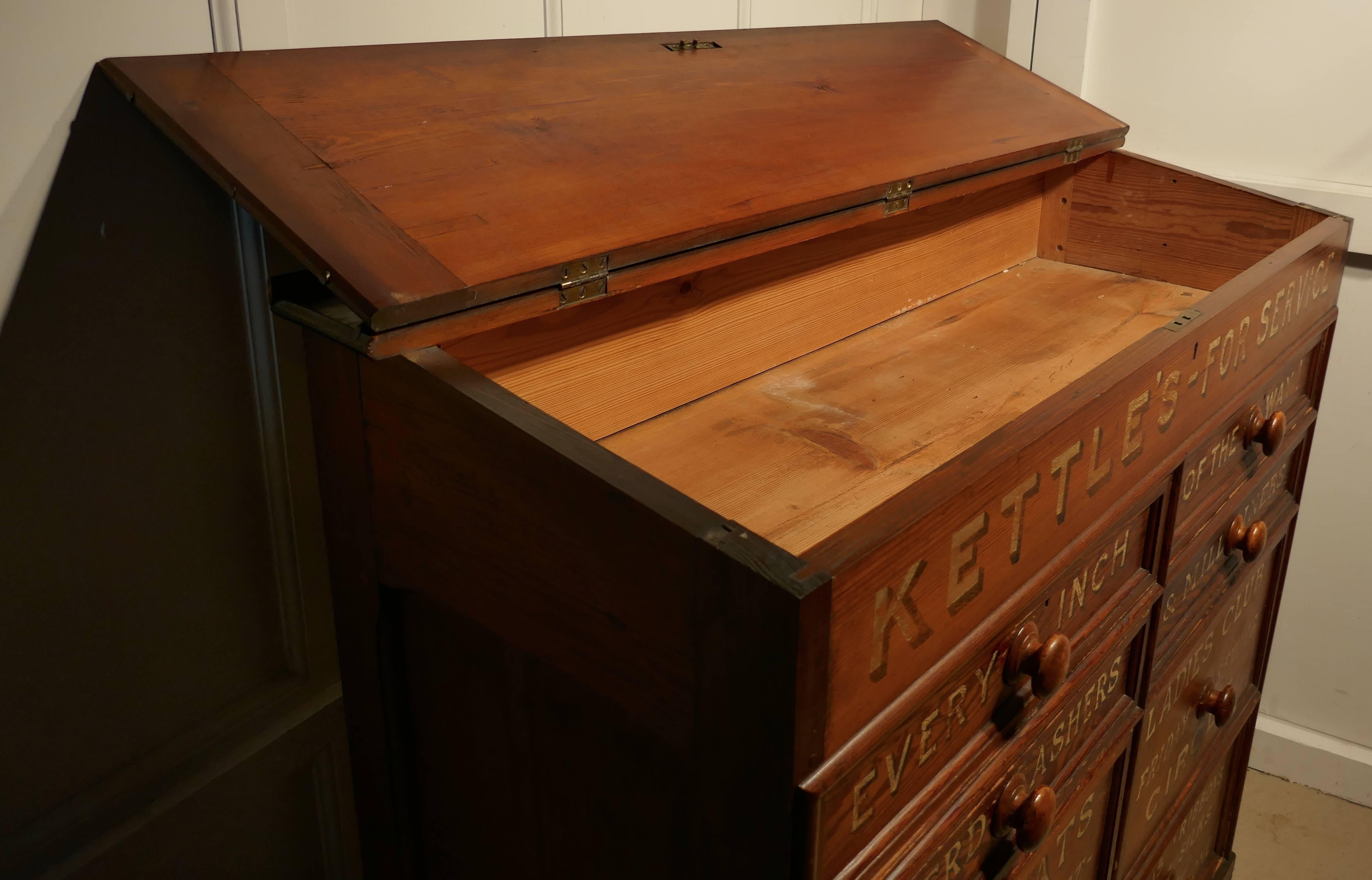 Hand-Crafted Victorian Pitch Pine Painted Haberdashers Shop Cabinet, Cashiers or Clarks Desk