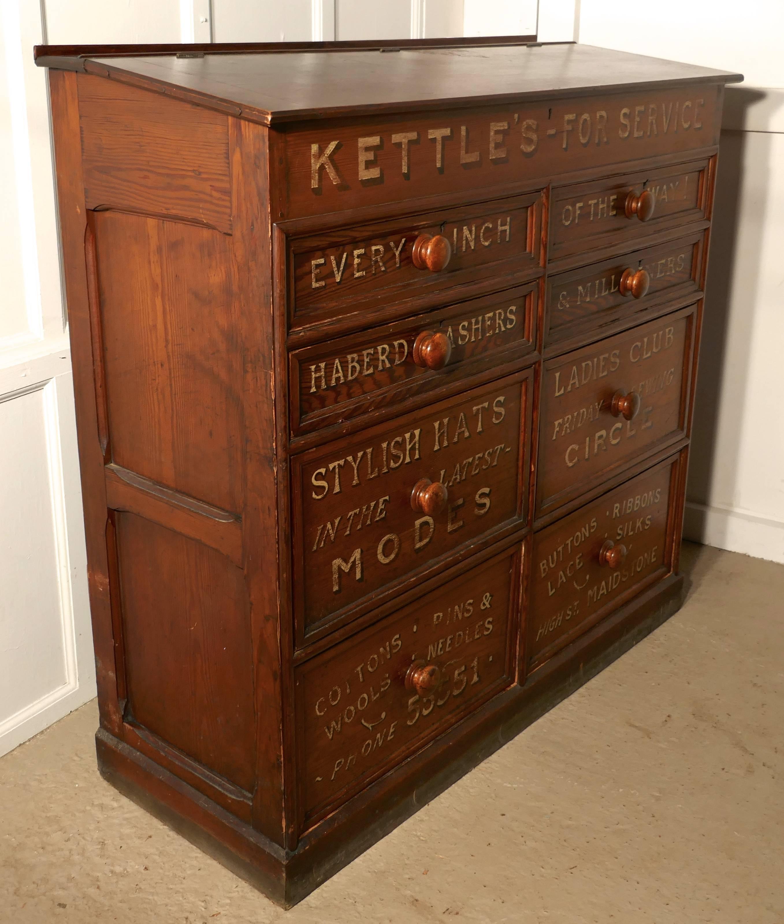 19th Century Victorian Pitch Pine Painted Haberdashers Shop Cabinet, Cashiers or Clarks Desk