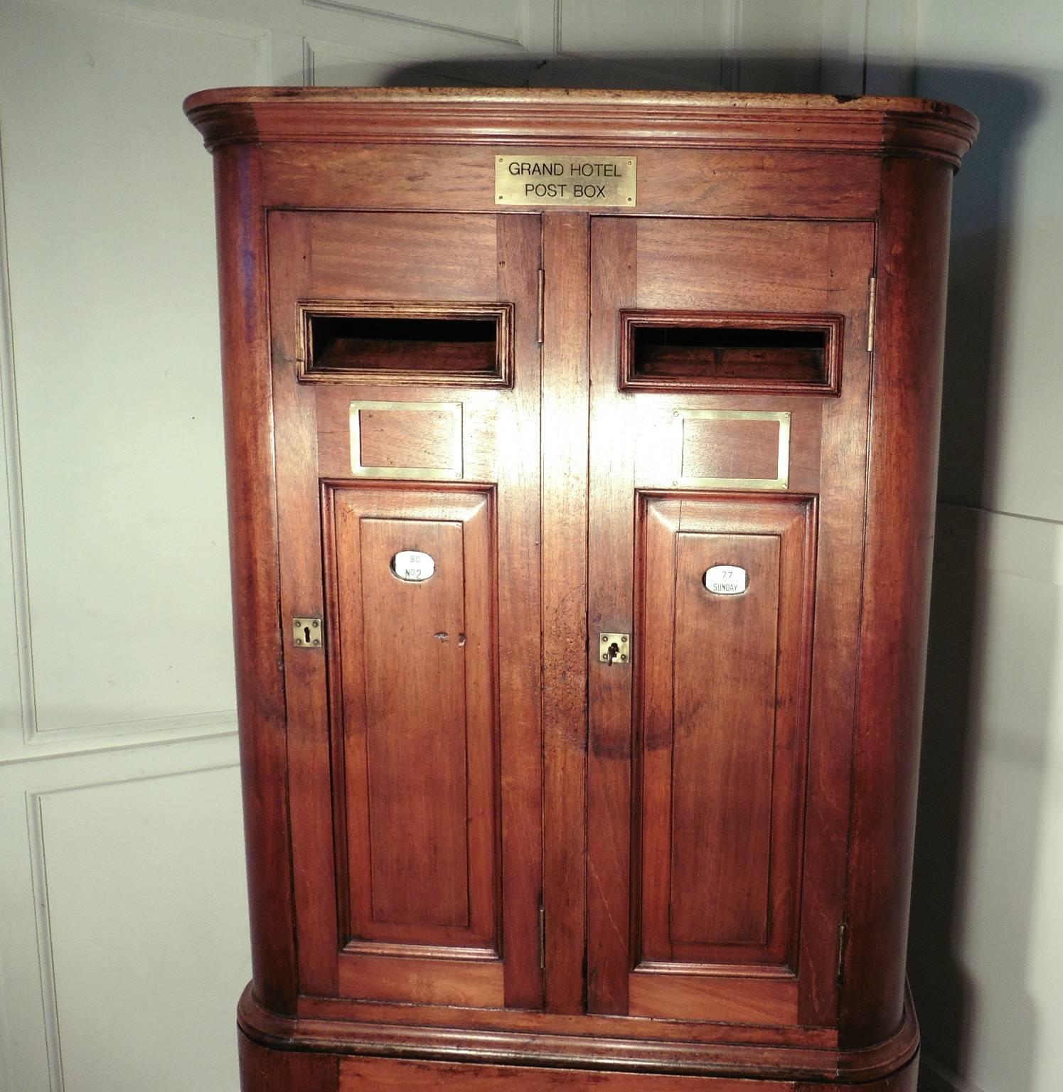 A Large Victorian Hotel Post Box, Country House Letter Box.

This handsome 2 Door piece came from the South of England, we believe the Grand Hotel on the lable to be the Grand Hotel Brighton
The Post Box is made in Solid Mahogany, which would
