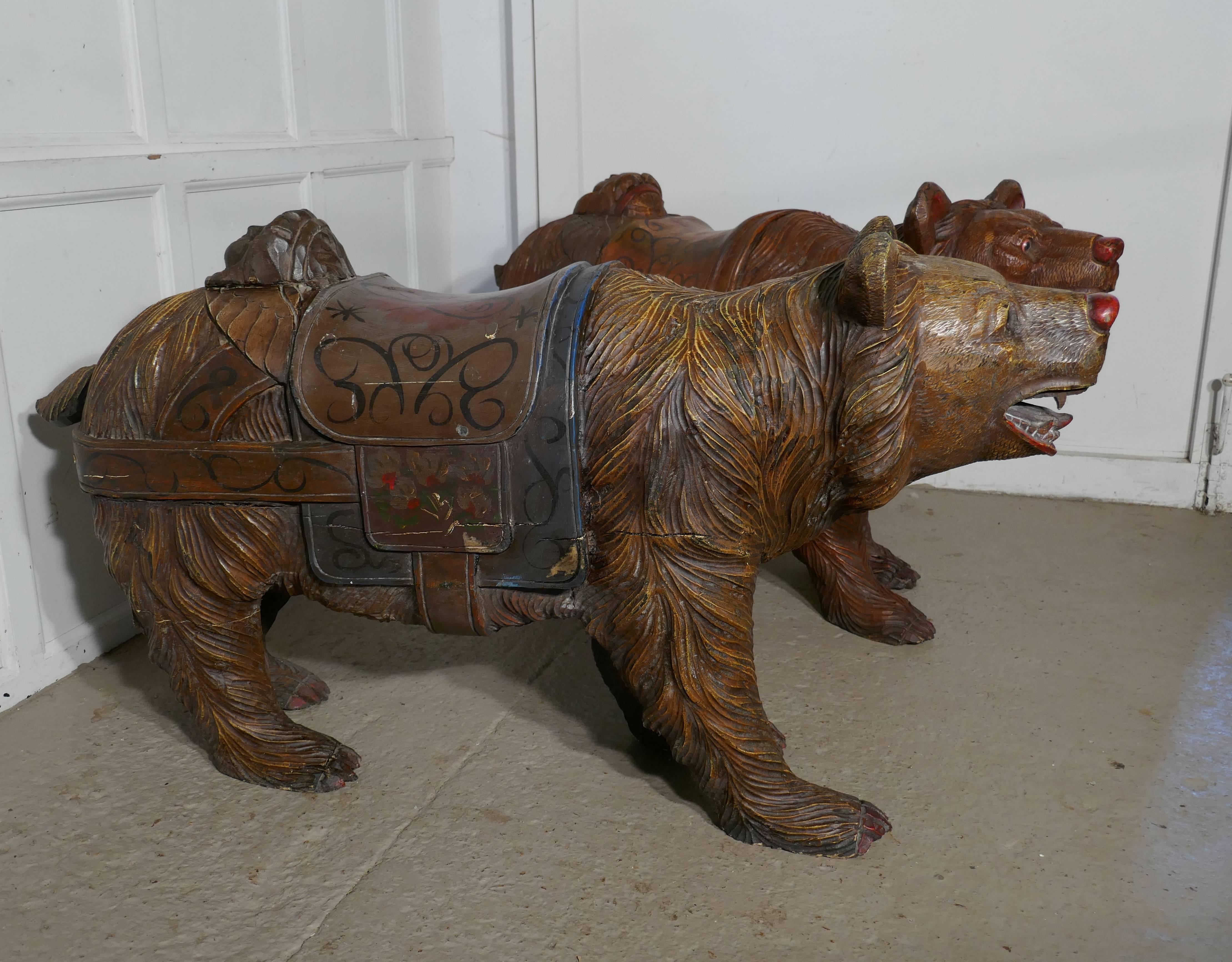 Black Forest 19th Century Carved Wooden Bear, German Fair Ground Galloper