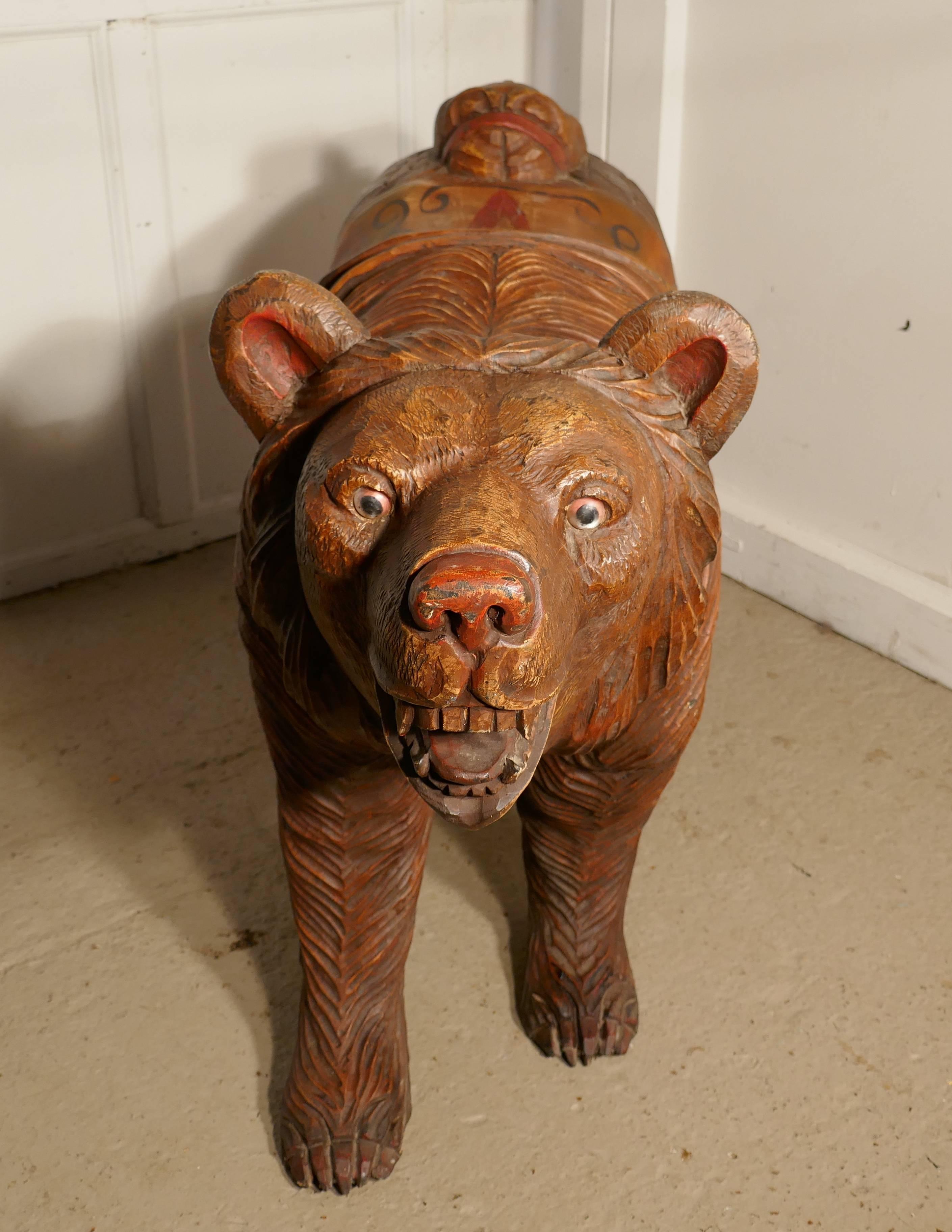 Black Forest 19th Century Carved Wooden Bear, German Fair Ground Galloper