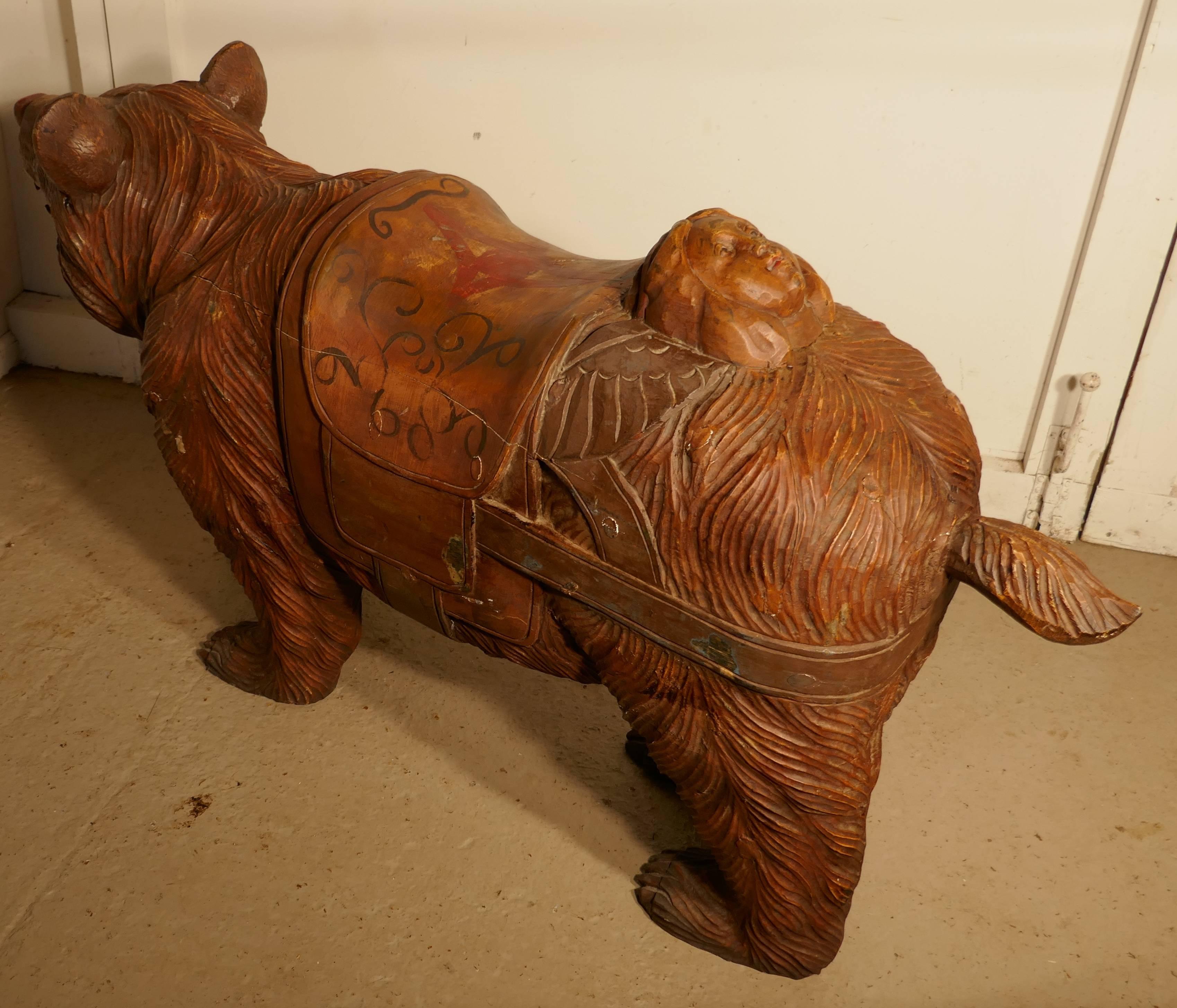19th Century Carved Wooden Bear, German Fair Ground Galloper In Good Condition In Chillerton, Isle of Wight
