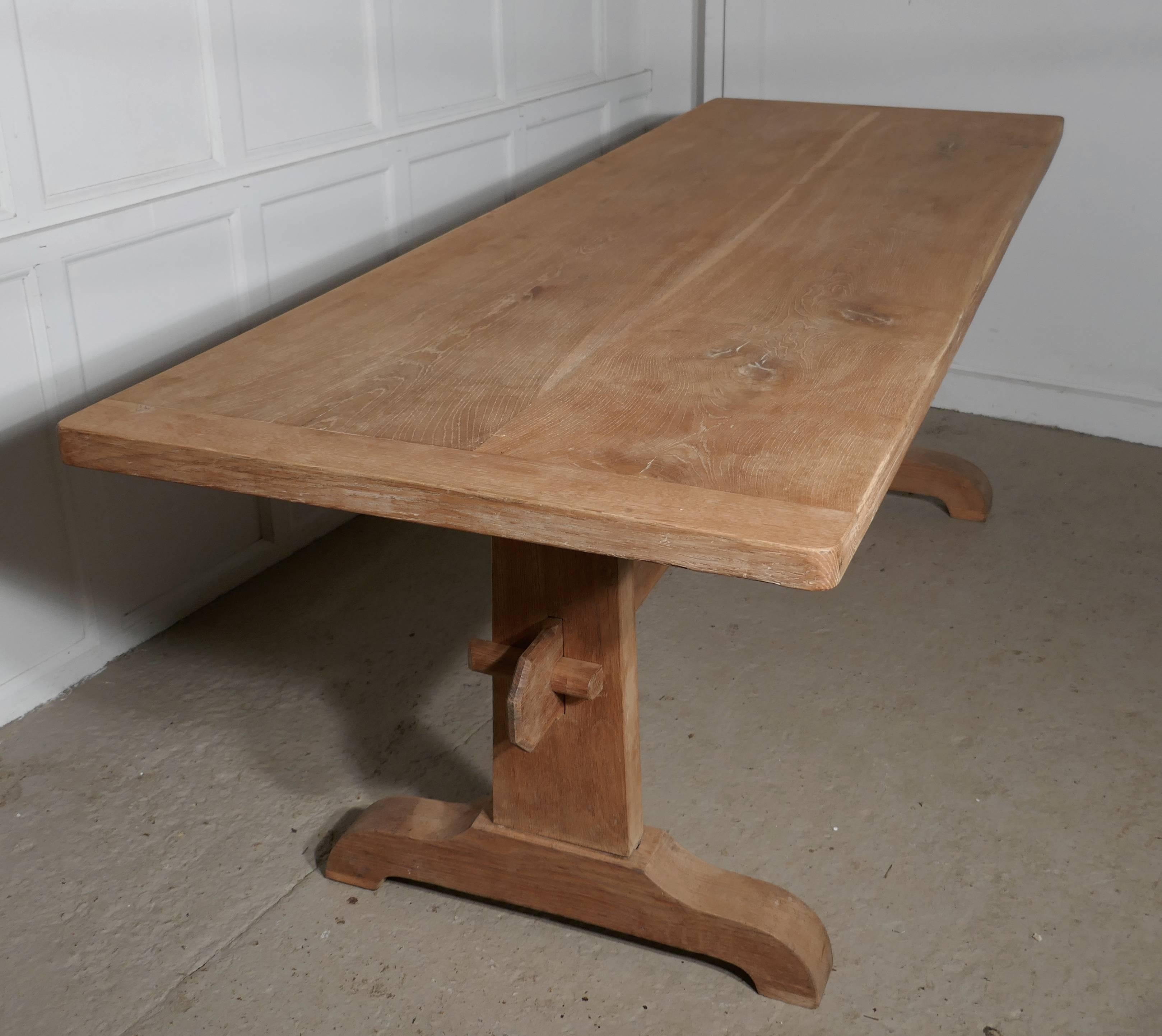 Country 19th Century Arts and Crafts Bleached Oak Refectory Table