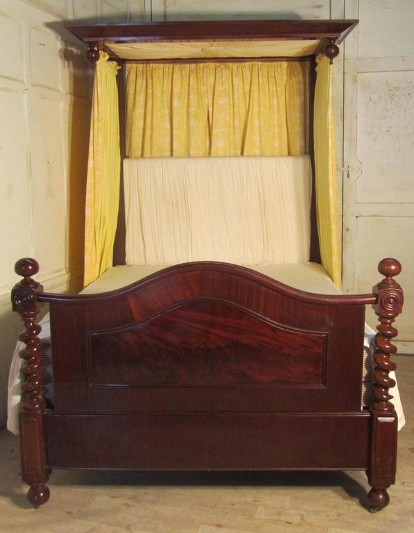 Victorian Mahogany Half Tester Bed, Sunburst Canopy Barley Twist