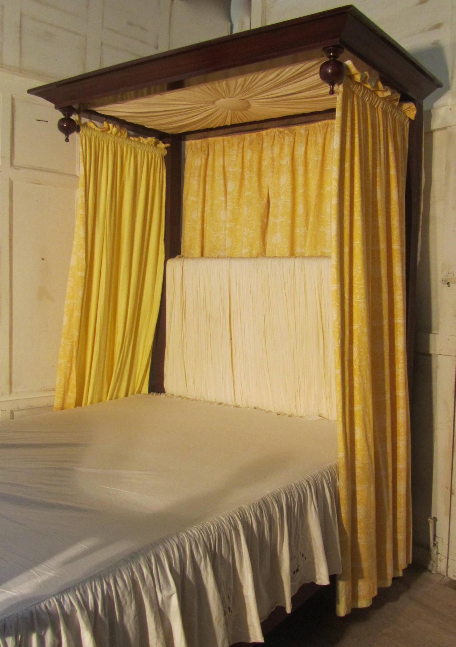 Victorian Mahogany Half Tester Bed, Sunburst Canopy Barley Twist