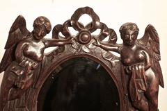 19th Century Gothic Walnut Vanity or Shaving Mirror, Carved with Angels