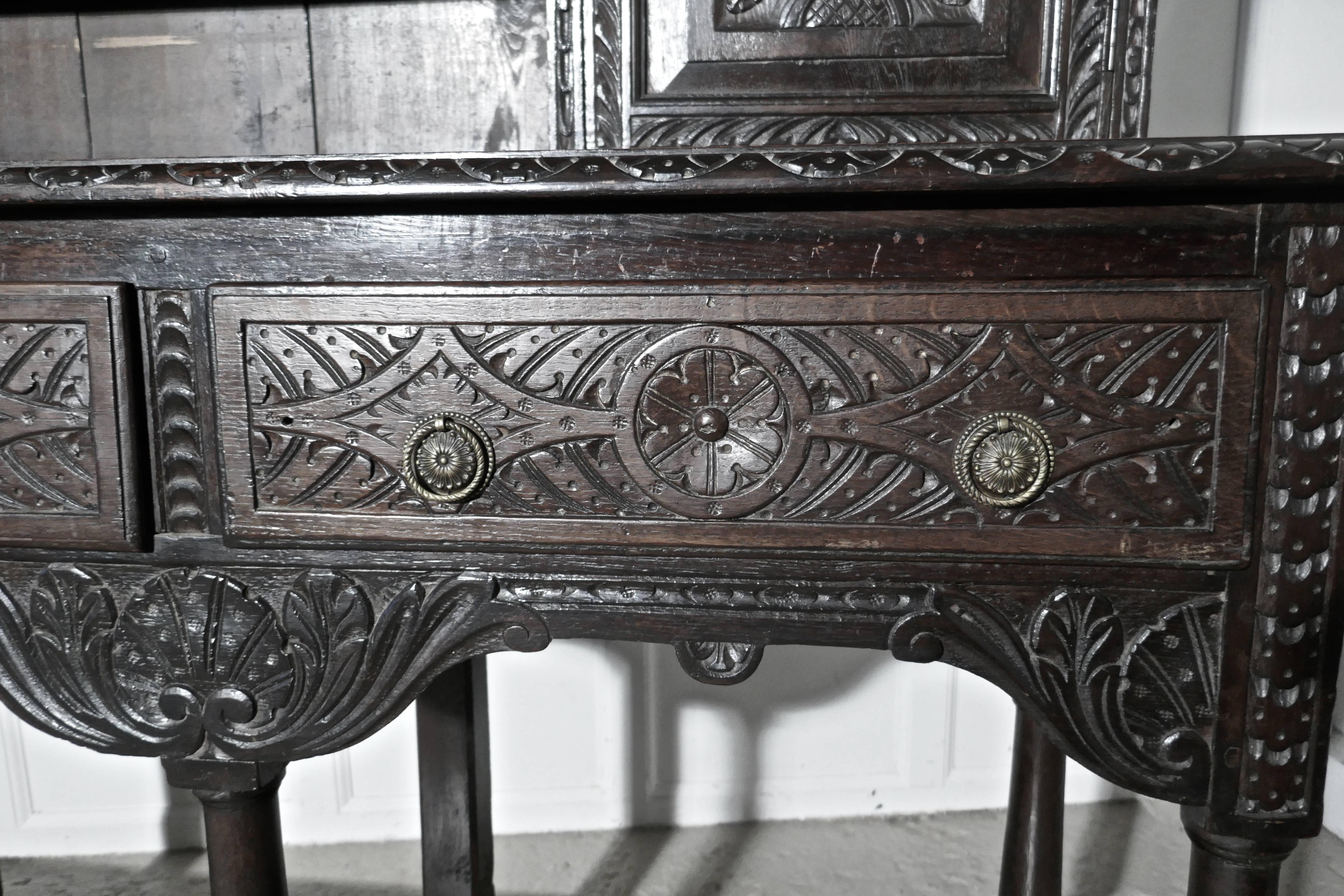 English 18th Century, Carved Oak Dresser with Tree of Life Carvings