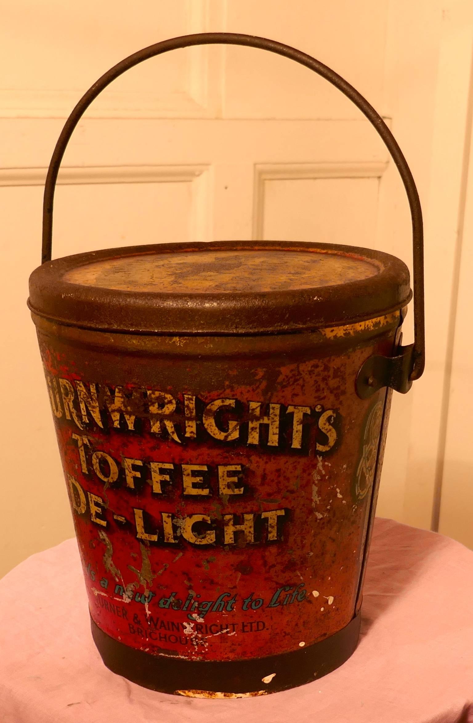 Rustic Charming Turnwright's Toffee De-Light Tin, Sweet Bucket, Shop Display