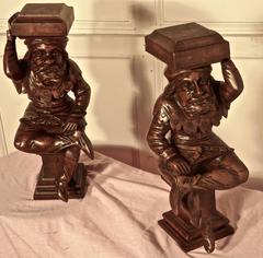Pair of Early 19th Century Carved Court Jesters Figural Carvings