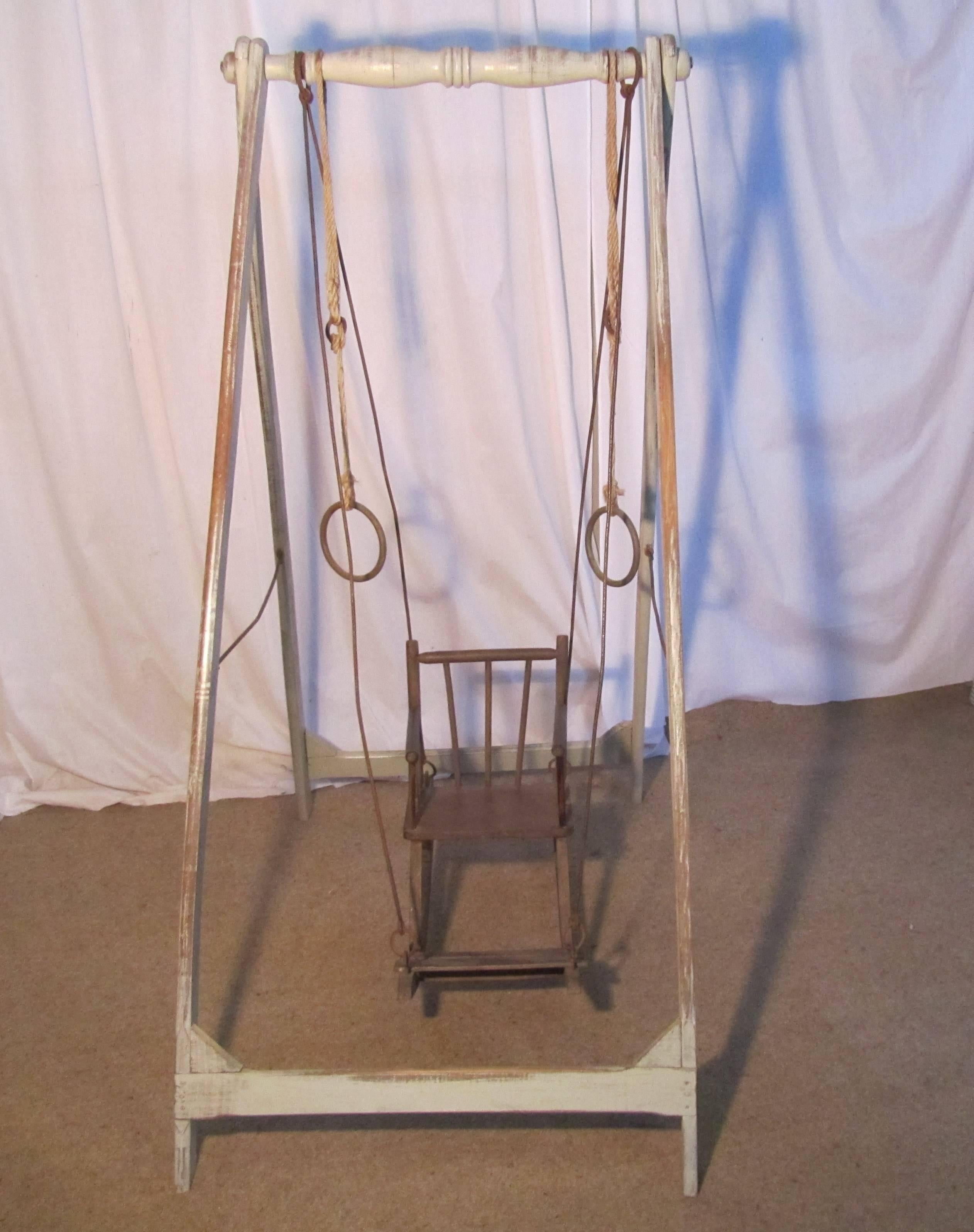 Early 19th Century, French Child's Wooden Swing In Distressed Condition For Sale In Chillerton, Isle of Wight