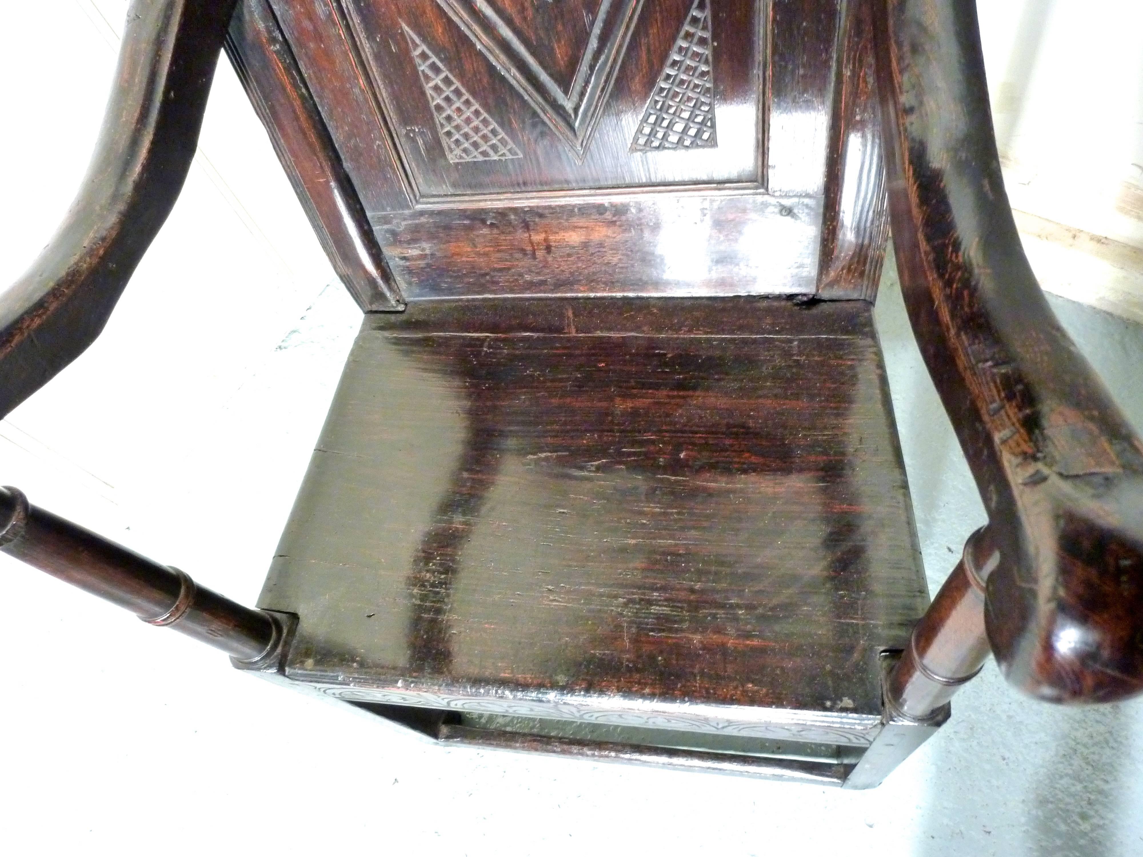 Elizabethan 17th Century Carved Oak Wainscot Hall Chair