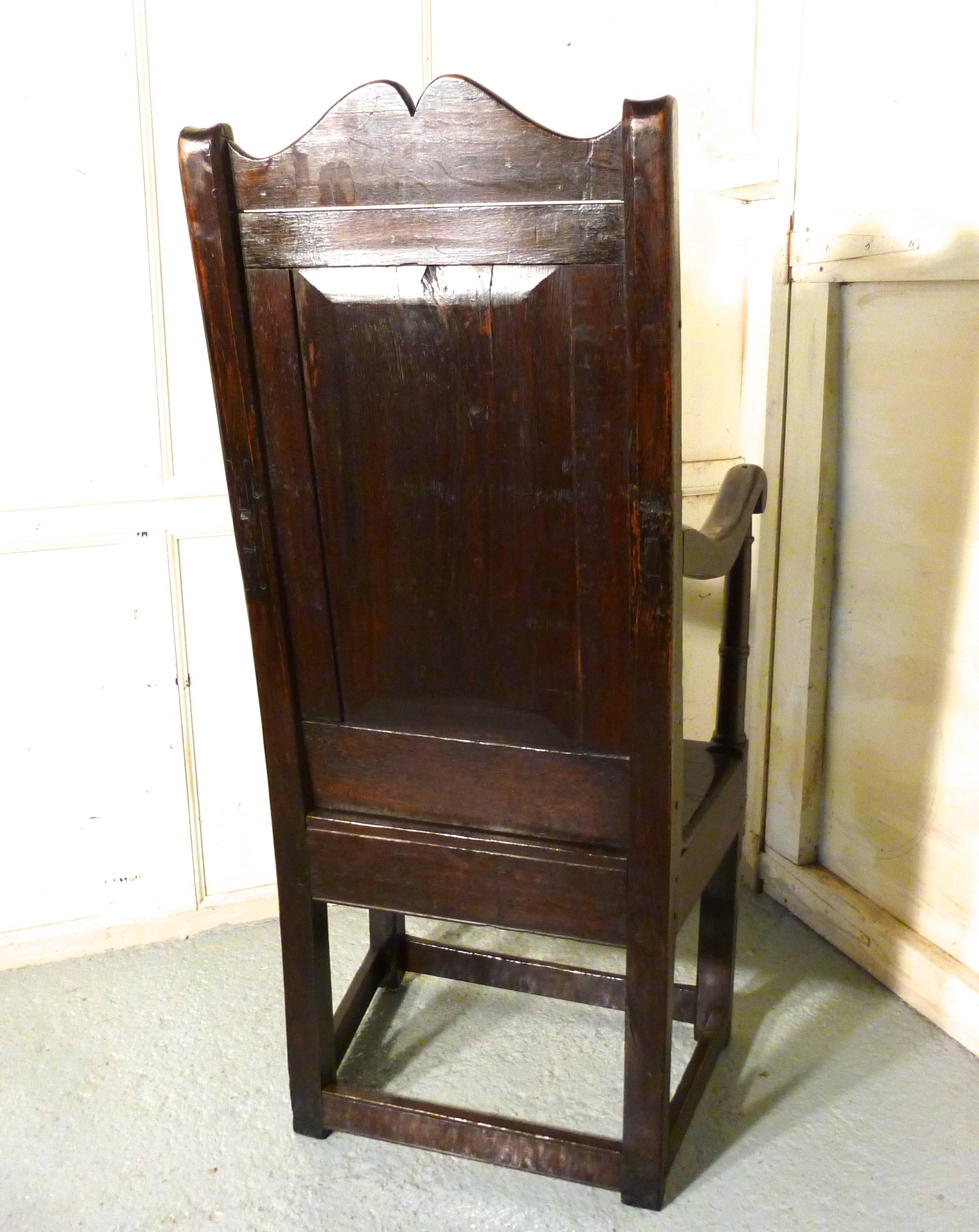 English 17th Century Carved Oak Wainscot Hall Chair