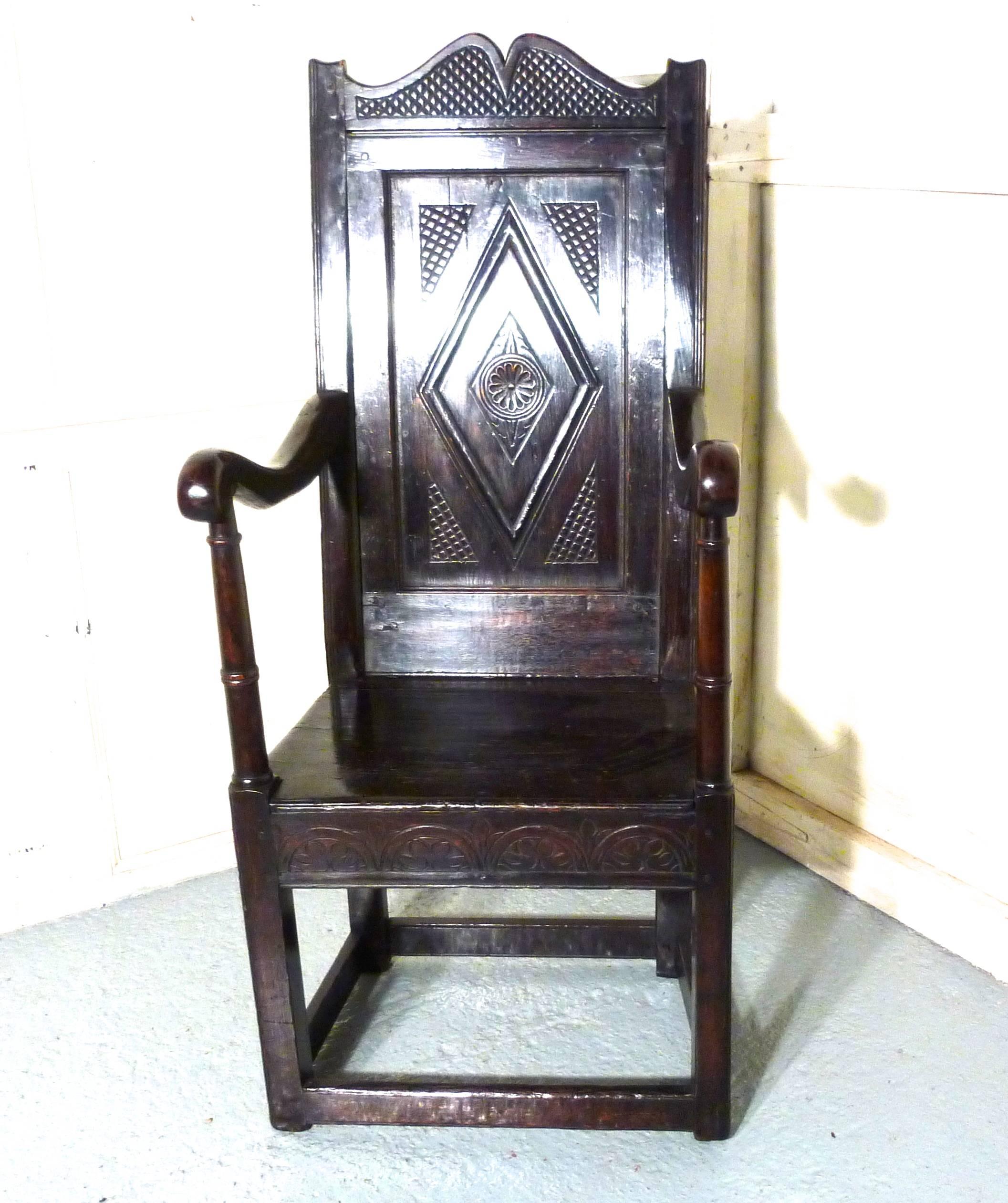 17th Century Carved Oak Wainscot Hall Chair 1