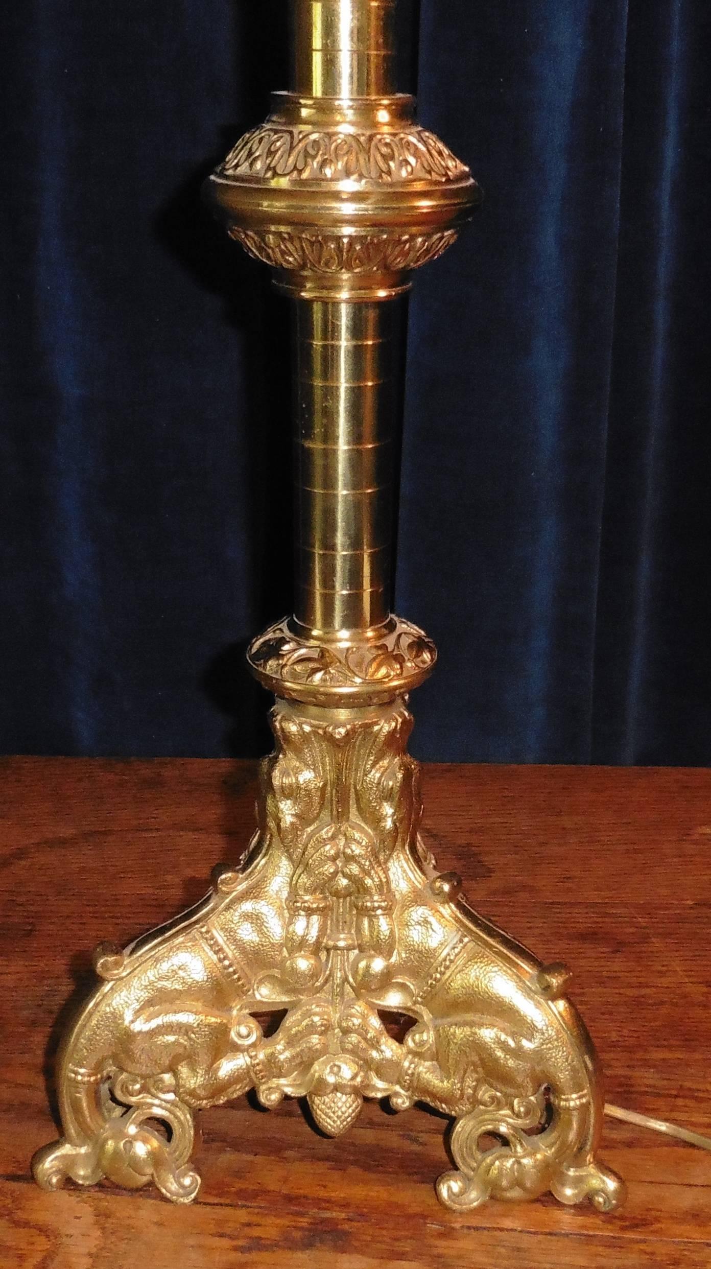 French Provincial Very Large French Brass Church Candelabra, Ecclesiastical Artefact