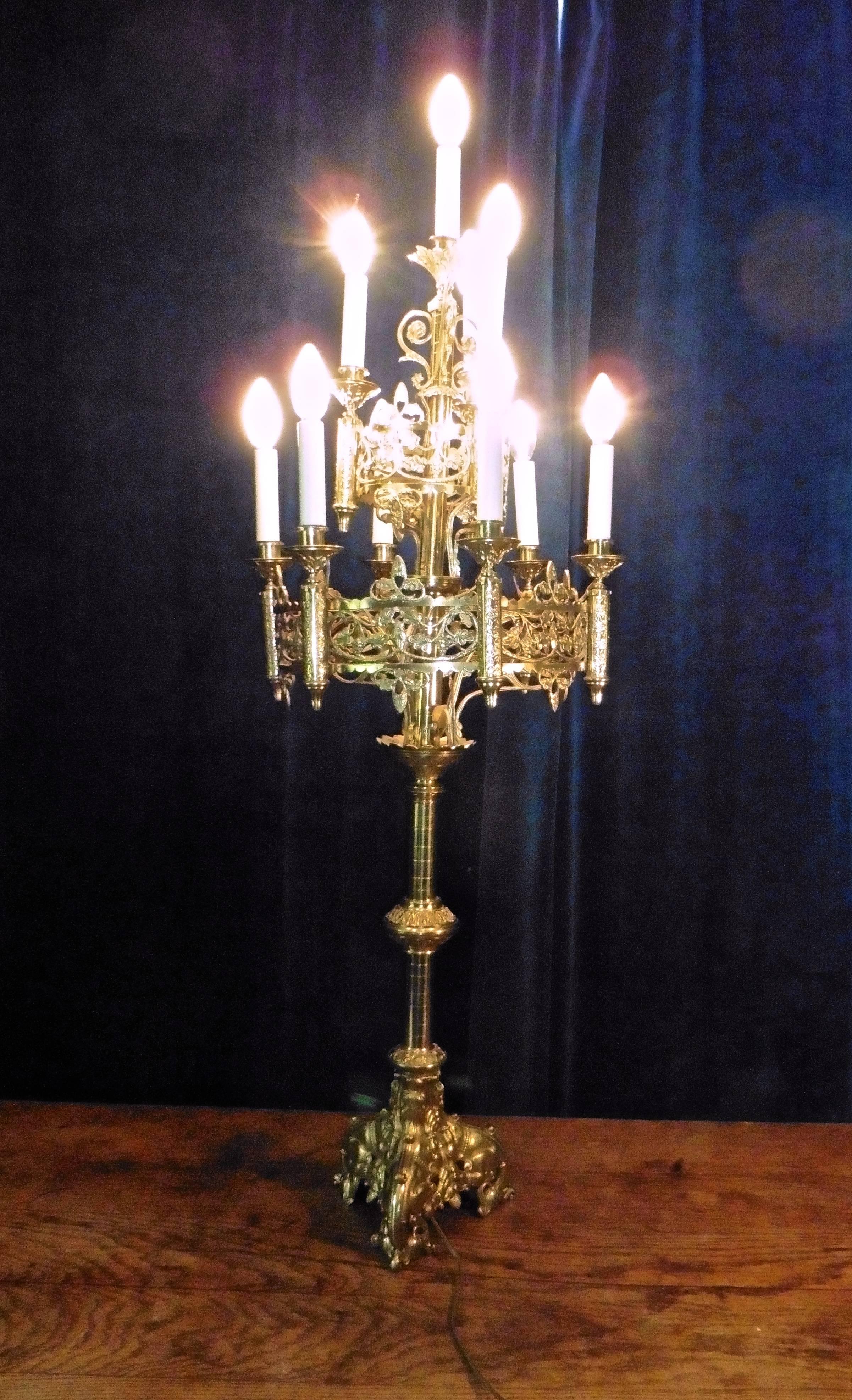 Very Large French Brass Church Candelabra, Ecclesiastical Artefact In Good Condition In Chillerton, Isle of Wight