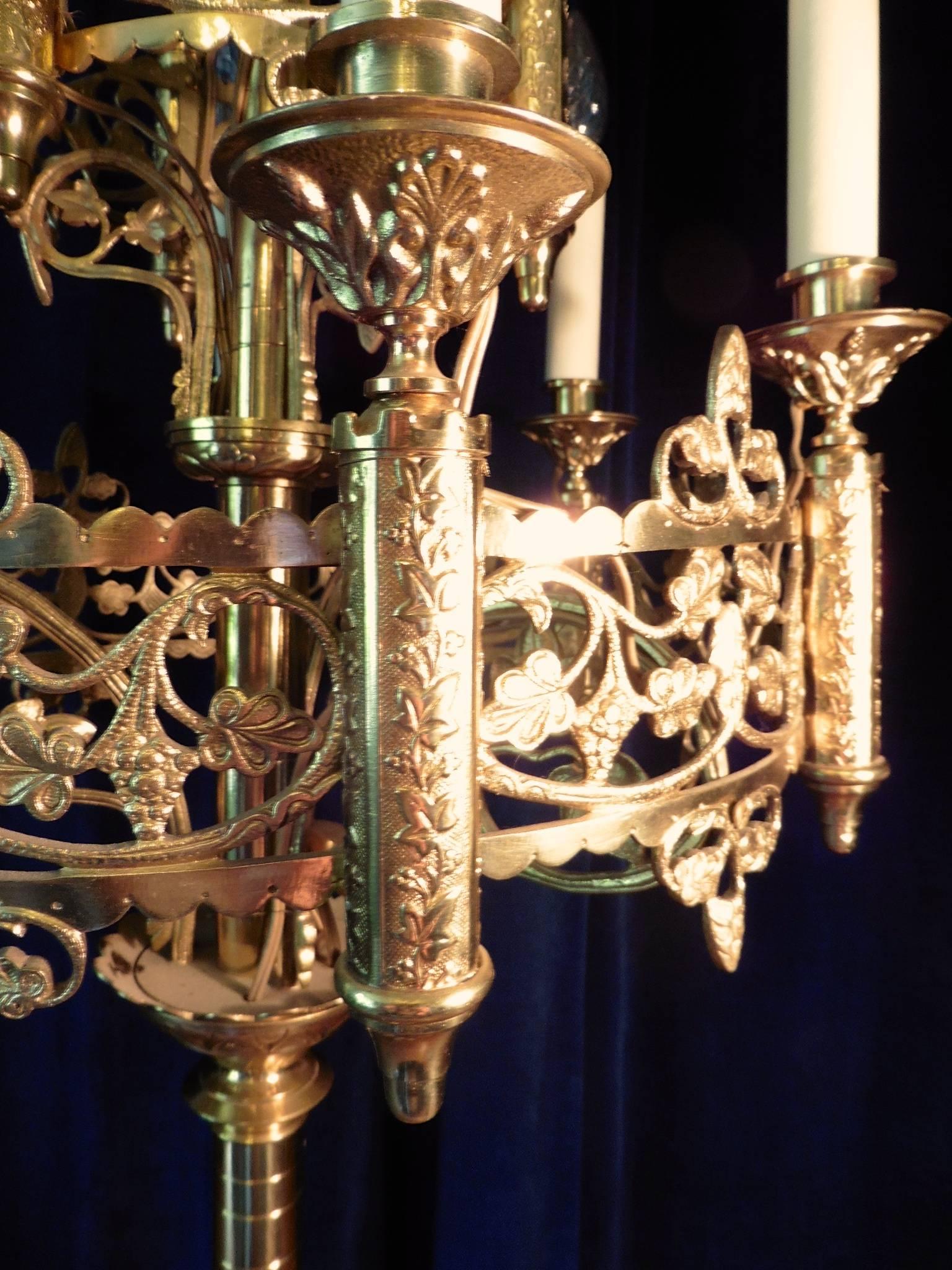 19th Century Very Large French Brass Church Candelabra, Ecclesiastical Artefact