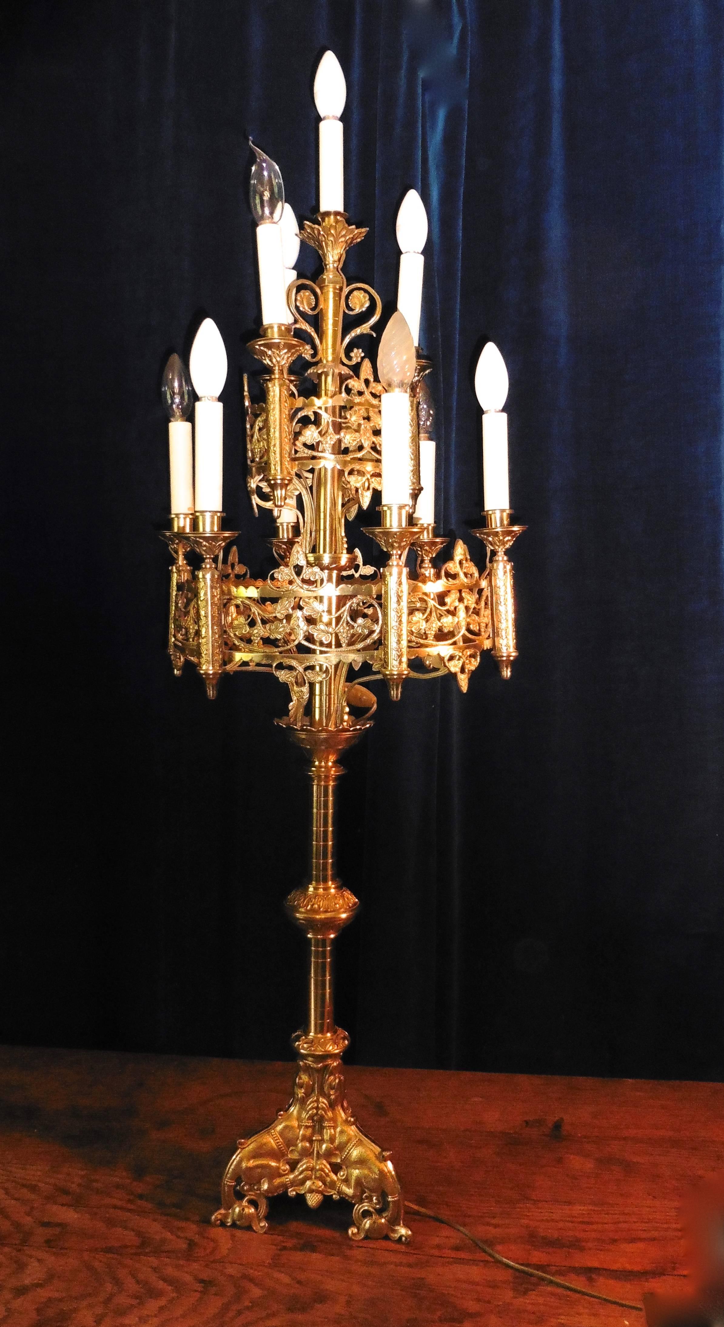 Very Large French Brass Church Candelabra, Ecclesiastical Artefact 1