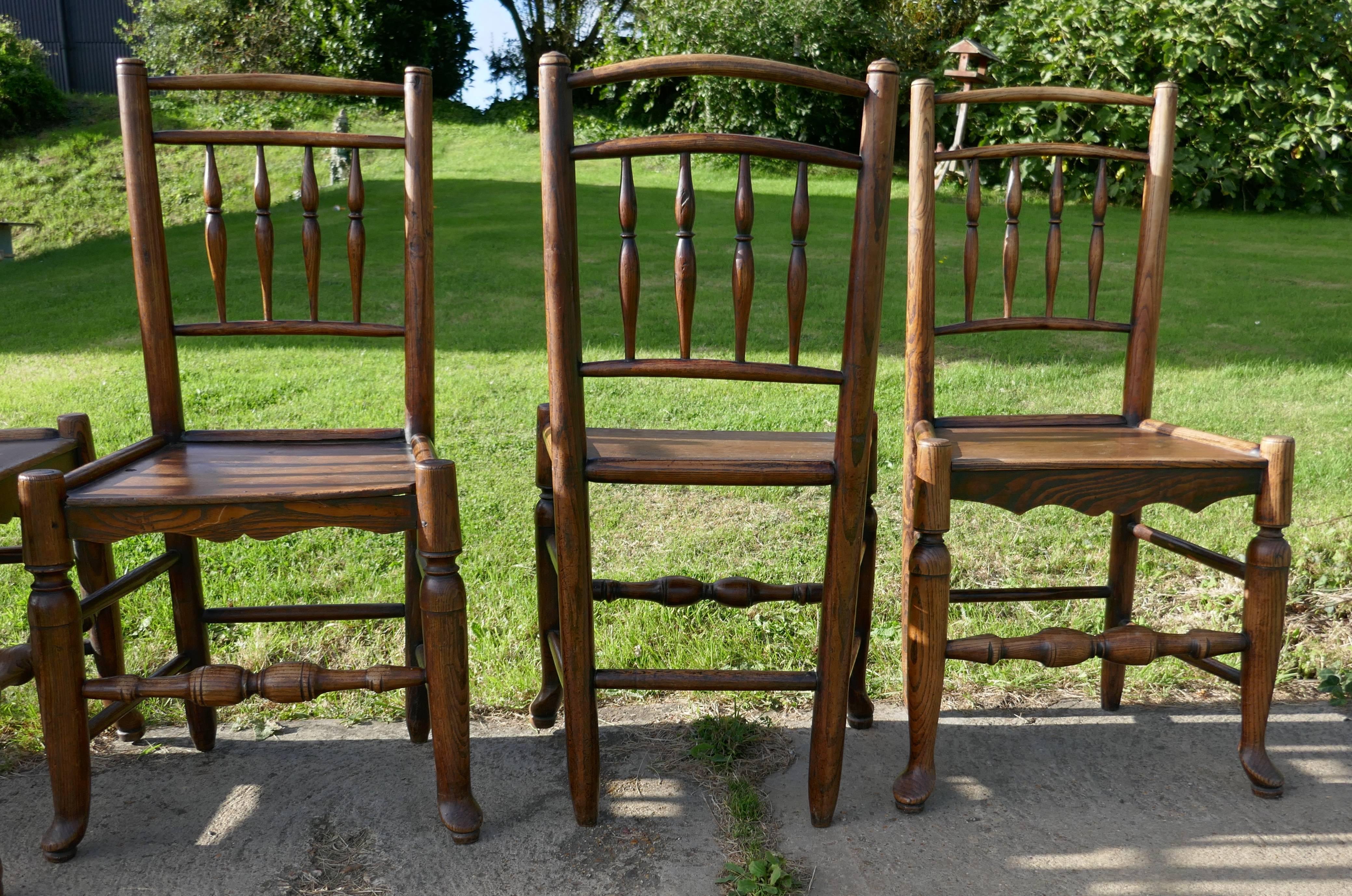 English Set of Six, 18th Century Clissett Style Elm and Ash Country Chairs