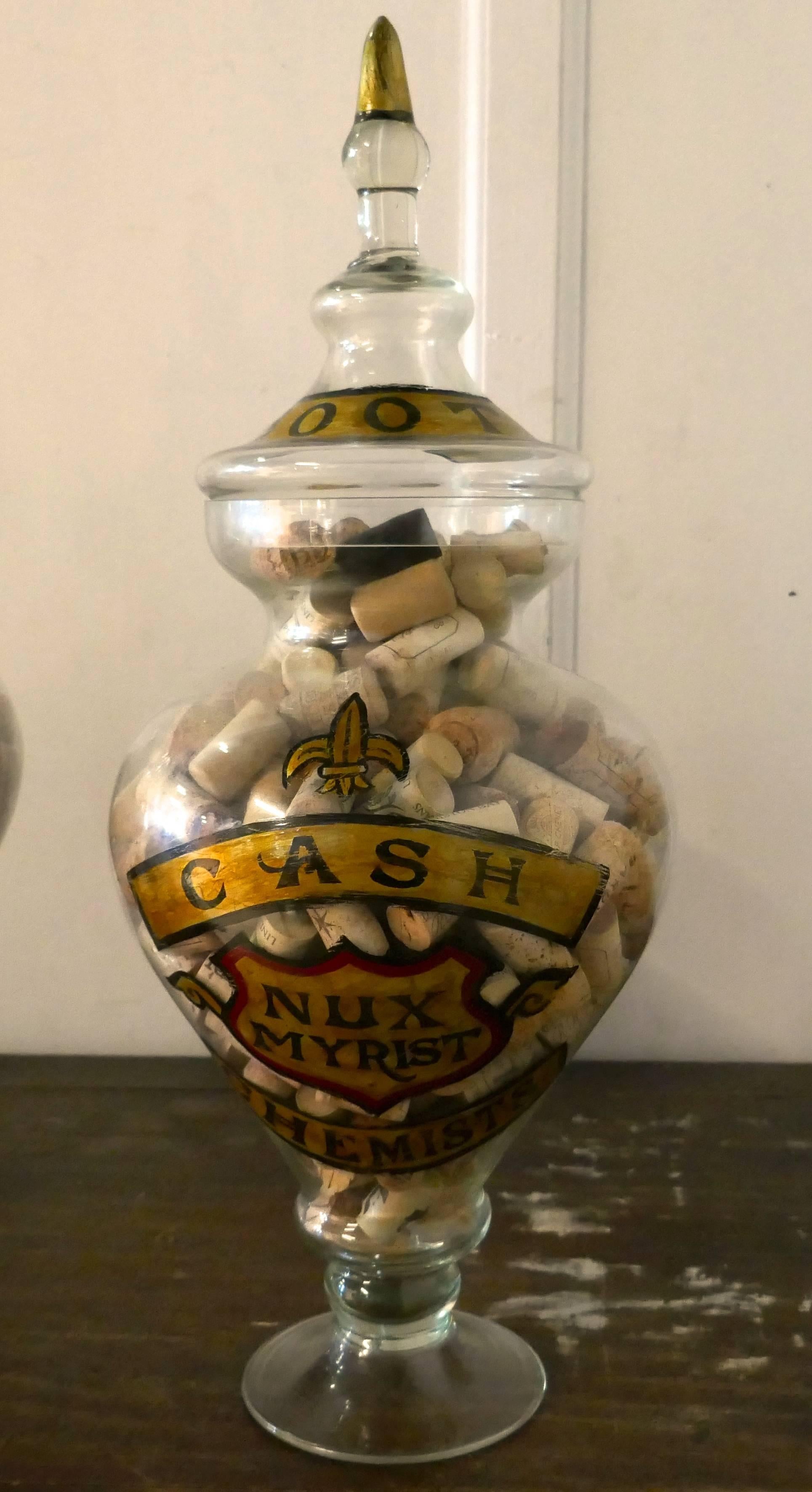 Cold-Painted Collection of Three Very Large Apothecary or Old Boots Chemist Jars Shop Display